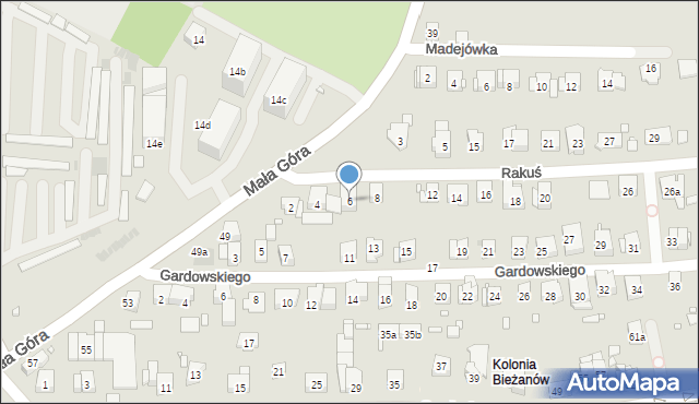 Kraków, Rakuś, 6, mapa Krakowa