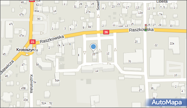 Krotoszyn, Raszkowska, 10, mapa Krotoszyna