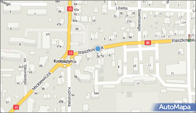 Krotoszyn, Raszkowska, 2a, mapa Krotoszyna