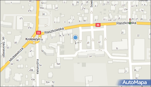 Krotoszyn, Raszkowska, 8, mapa Krotoszyna