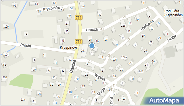 Kryspinów, Radosna, 1, mapa Kryspinów