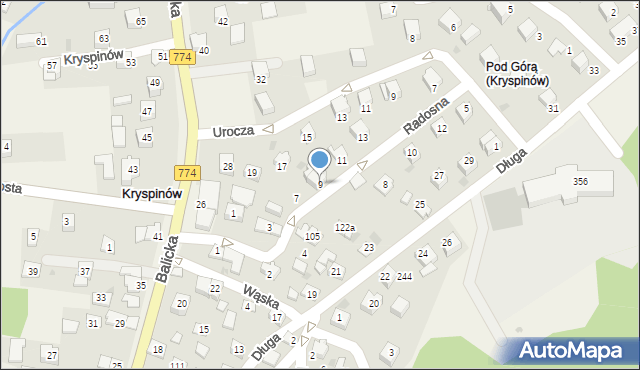 Kryspinów, Radosna, 9, mapa Kryspinów