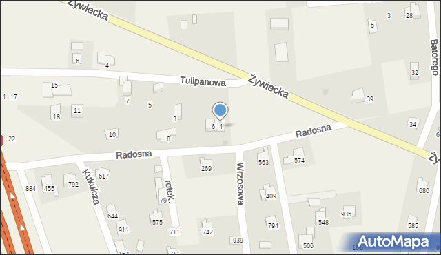 Łodygowice, Radosna, 4, mapa Łodygowice