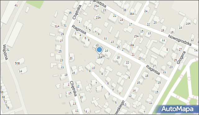 Łomża, Raginisa Władysława, mjr., 14A, mapa Łomży