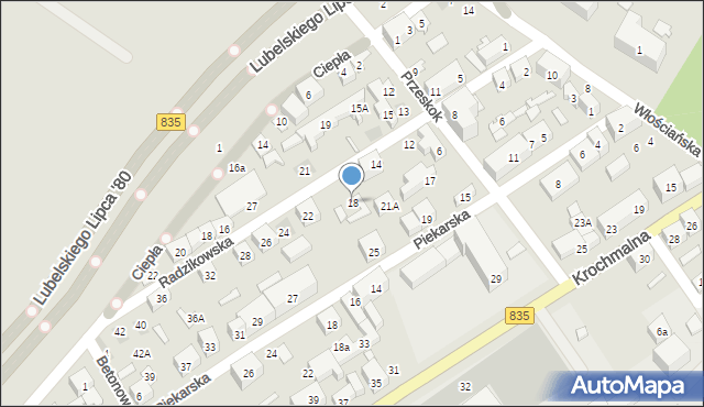 Lublin, Radzikowska, 18, mapa Lublina