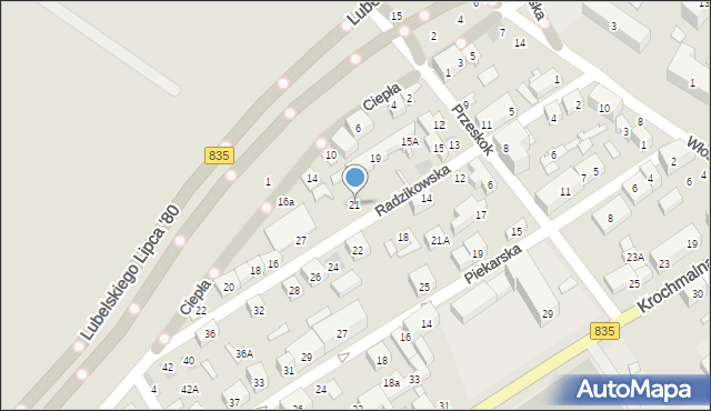 Lublin, Radzikowska, 21, mapa Lublina