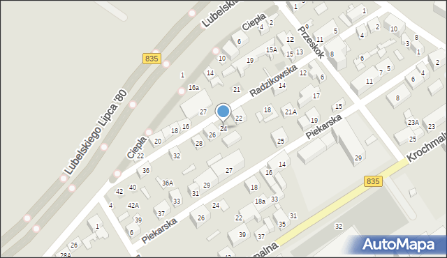 Lublin, Radzikowska, 24, mapa Lublina