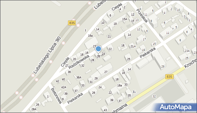 Lublin, Radzikowska, 26, mapa Lublina