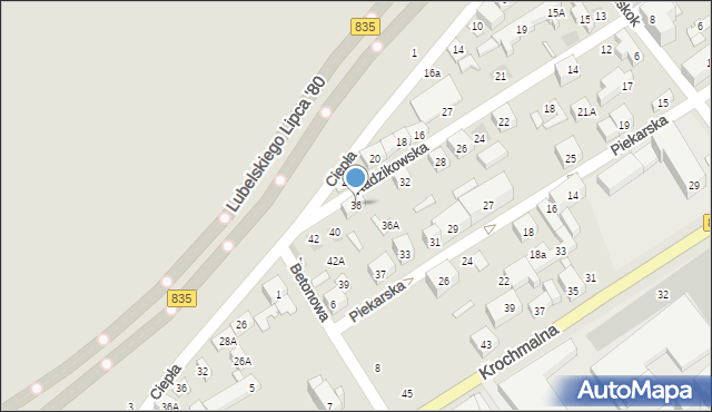 Lublin, Radzikowska, 36, mapa Lublina