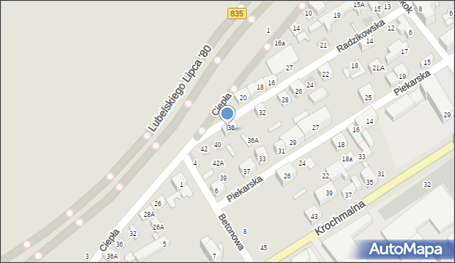 Lublin, Radzikowska, 38, mapa Lublina