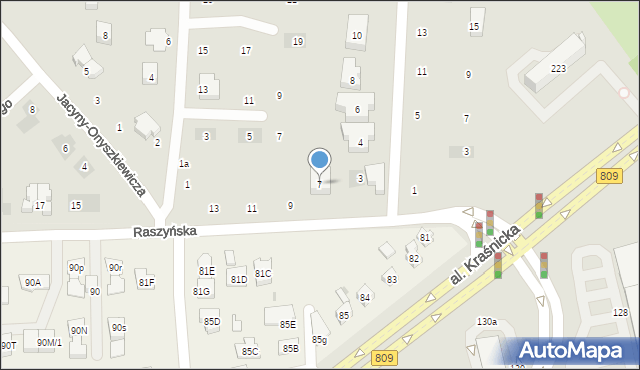 Lublin, Raszyńska, 7, mapa Lublina