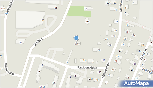 Mielec, Raciborskiego, 20c, mapa Mielca