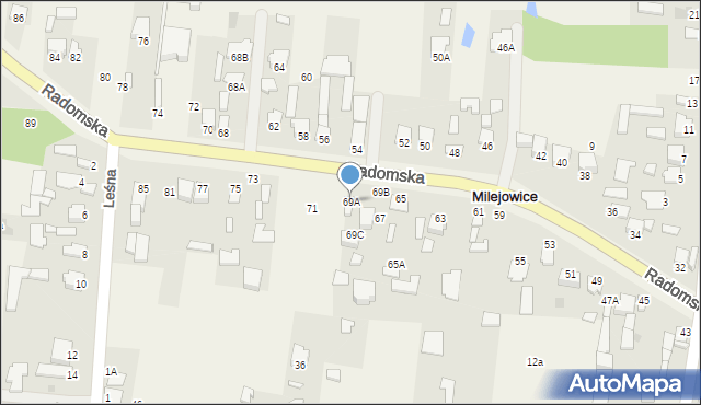 Milejowice, Radomska, 69A, mapa Milejowice