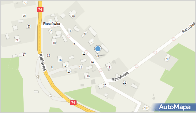 Mniów, Raszówka, 9, mapa Mniów