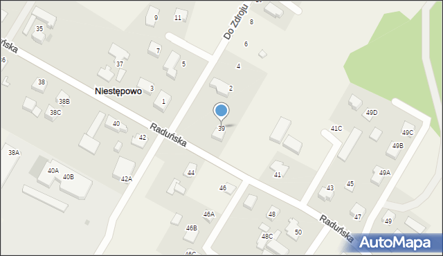 Niestępowo, Raduńska, 39, mapa Niestępowo