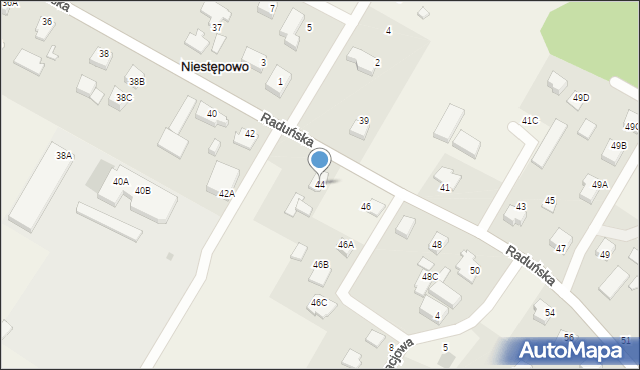 Niestępowo, Raduńska, 44, mapa Niestępowo