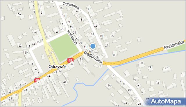 Odrzywół, Radomska, 1, mapa Odrzywół