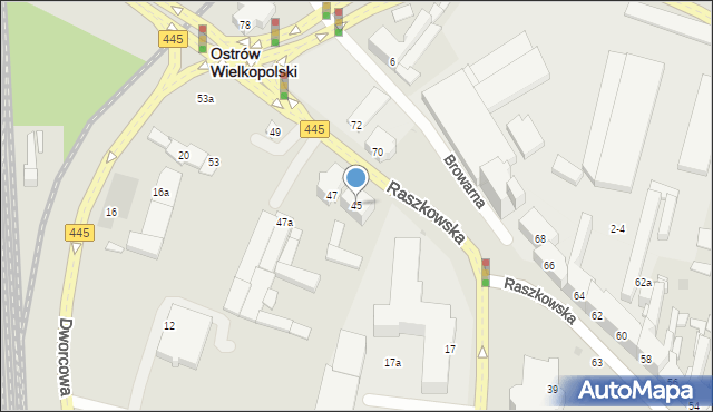 Ostrów Wielkopolski, Raszkowska, 45, mapa Ostrów Wielkopolski