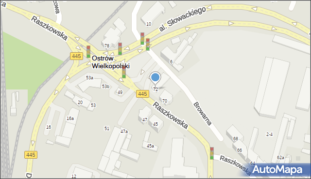 Ostrów Wielkopolski, Raszkowska, 72, mapa Ostrów Wielkopolski