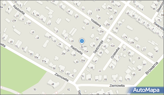 Poznań, Radowita, 21, mapa Poznania