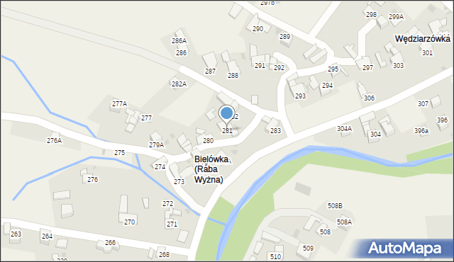 Raba Wyżna, Raba Wyżna, 281, mapa Raba Wyżna