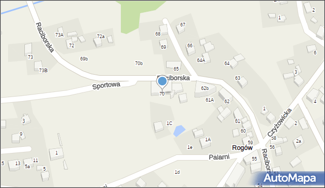 Rogów, Raciborska, 70, mapa Rogów