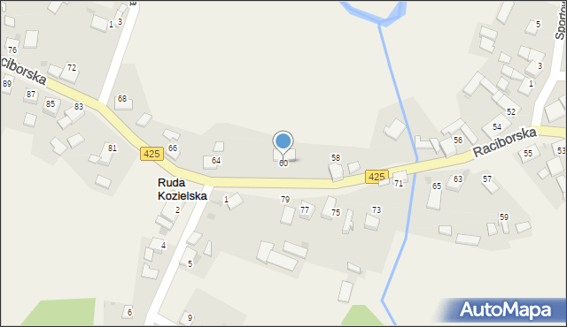 Ruda Kozielska, Raciborska, 60, mapa Ruda Kozielska