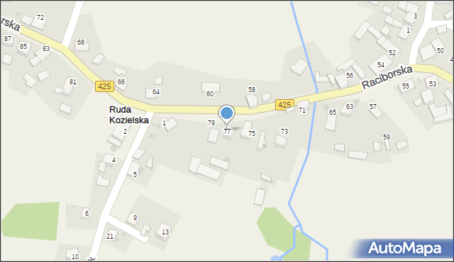 Ruda Kozielska, Raciborska, 77, mapa Ruda Kozielska