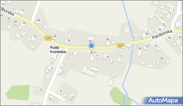 Ruda Kozielska, Raciborska, 79, mapa Ruda Kozielska