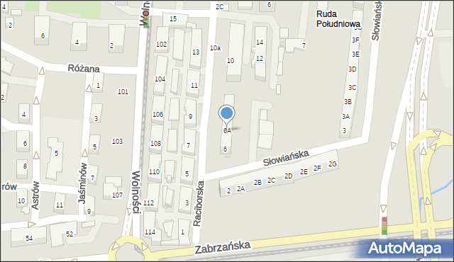 Ruda Śląska, Raciborska, 6A, mapa Rudy Śląskiej