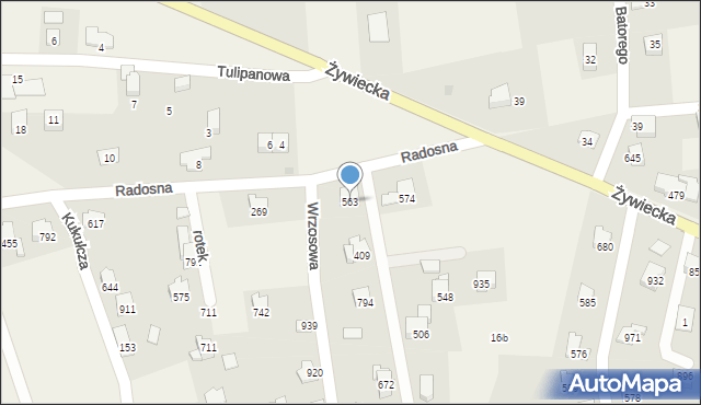 Rybarzowice, Radosna, 563, mapa Rybarzowice