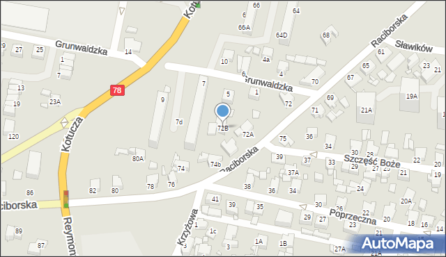 Rybnik, Raciborska, 72B, mapa Rybnika