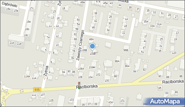 Rybnik, Raciborska, 104B, mapa Rybnika