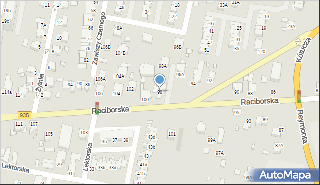 Rybnik, Raciborska, 98, mapa Rybnika