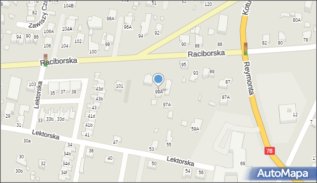 Rybnik, Raciborska, 99A, mapa Rybnika