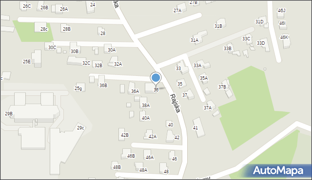 Rybnik, Rajska, 36, mapa Rybnika