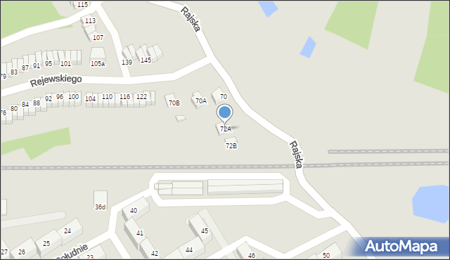 Rybnik, Rajska, 72A, mapa Rybnika