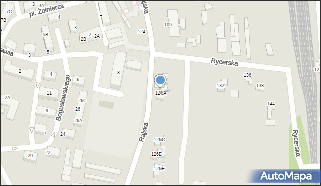 Rybnik, Rajska, 126A, mapa Rybnika