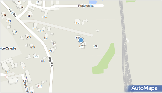 Rybnik, Rajska, 87C, mapa Rybnika