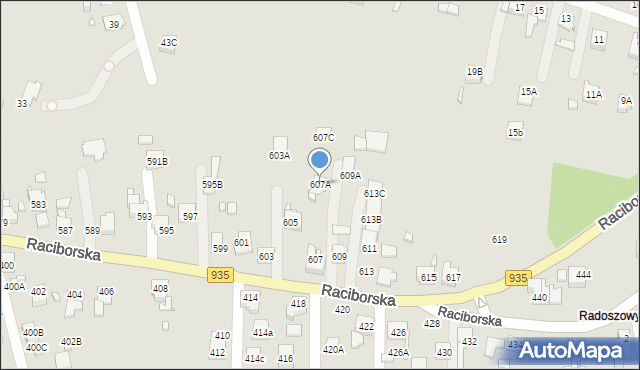 Rydułtowy, Raciborska, 607A, mapa Rydułtowy