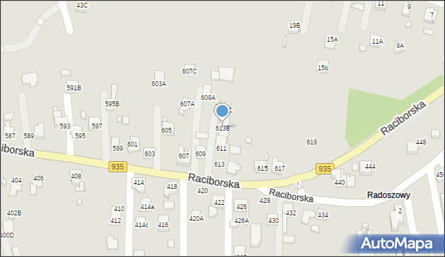 Rydułtowy, Raciborska, 613B, mapa Rydułtowy