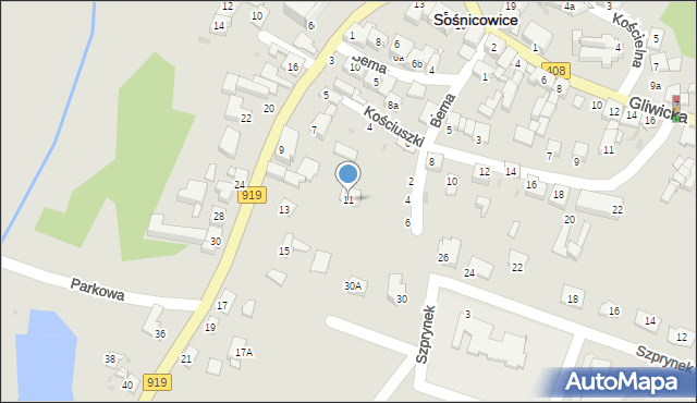 Sośnicowice, Raciborska, 11, mapa Sośnicowice