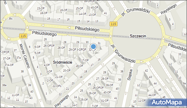 Szczecin, Rayskiego Ludomiła, gen., 16-OF, mapa Szczecina