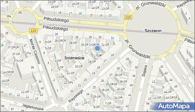 Szczecin, Rayskiego Ludomiła, gen., 17-OF, mapa Szczecina