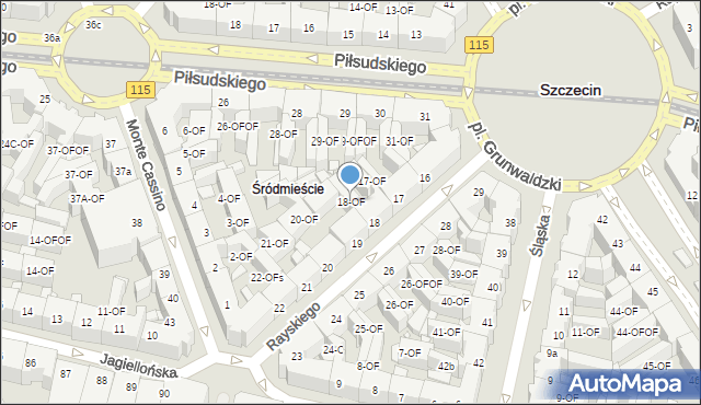 Szczecin, Rayskiego Ludomiła, gen., 18-OF, mapa Szczecina