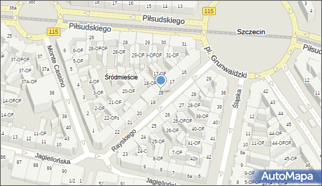 Szczecin, Rayskiego Ludomiła, gen., 18, mapa Szczecina