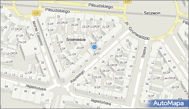 Szczecin, Rayskiego Ludomiła, gen., 19, mapa Szczecina