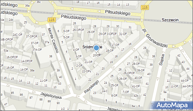 Szczecin, Rayskiego Ludomiła, gen., 20-OF, mapa Szczecina