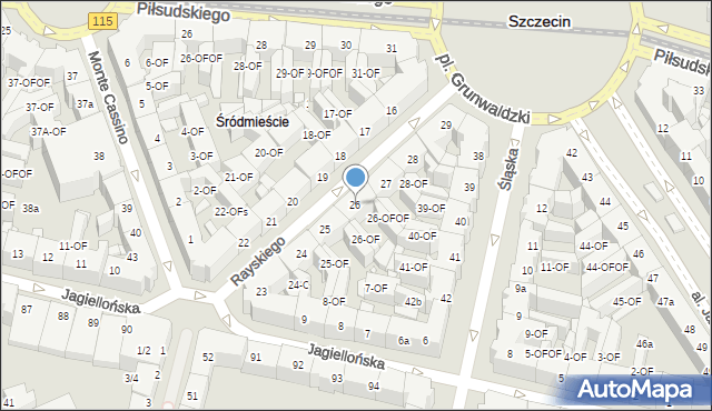 Szczecin, Rayskiego Ludomiła, gen., 26, mapa Szczecina