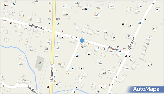 Tarnowiec, Radosna, 8A, mapa Tarnowiec